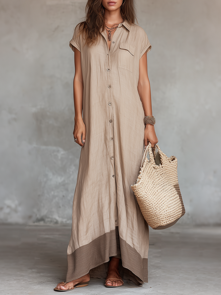 Minimal Button-Front Cotton Maxi Shirt Dress