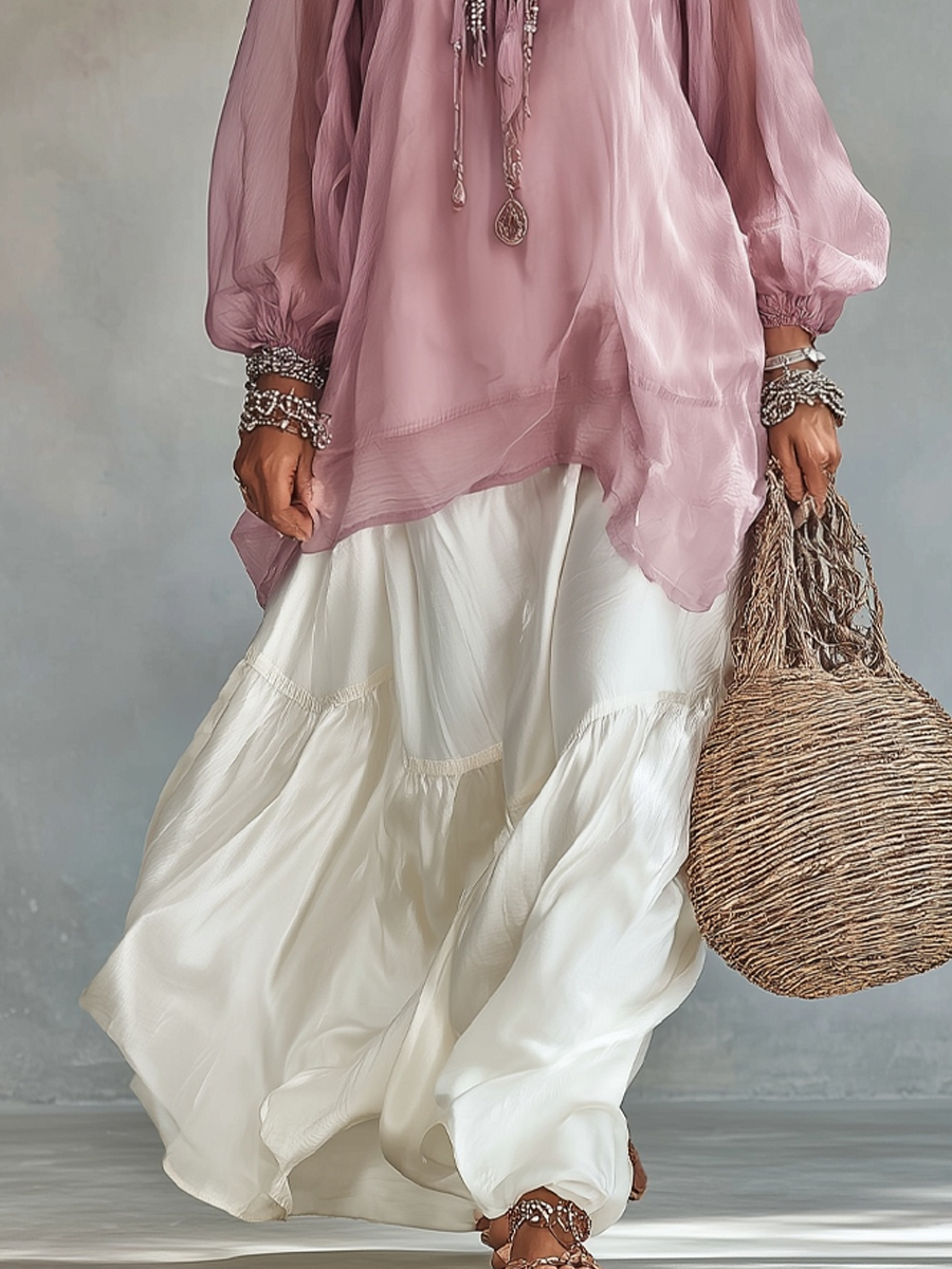 Chelsea Monroe ™ | Bohemian Chiffon Top And Satin Skirt