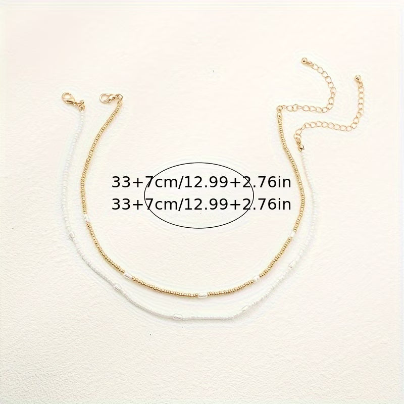 ELARA | LAYERED GOLD & PEARL BEADED NECKLACE SET