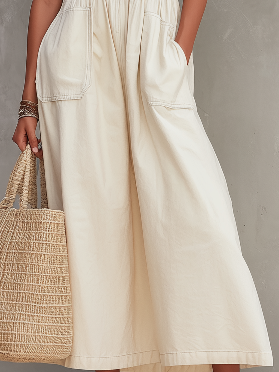 Clean Pocket Detail Halter Midi Dress