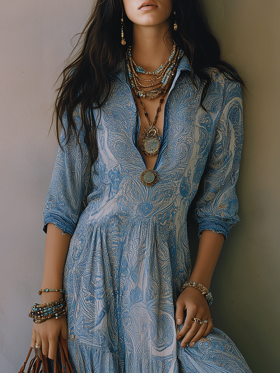 Romantic Bohemian Soft Print And Relaxed Fit Maxi Dress