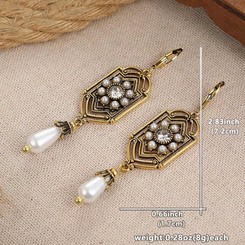 ADELINA | VINTAGE GOLDEN INLAID PEARL EARRINGS