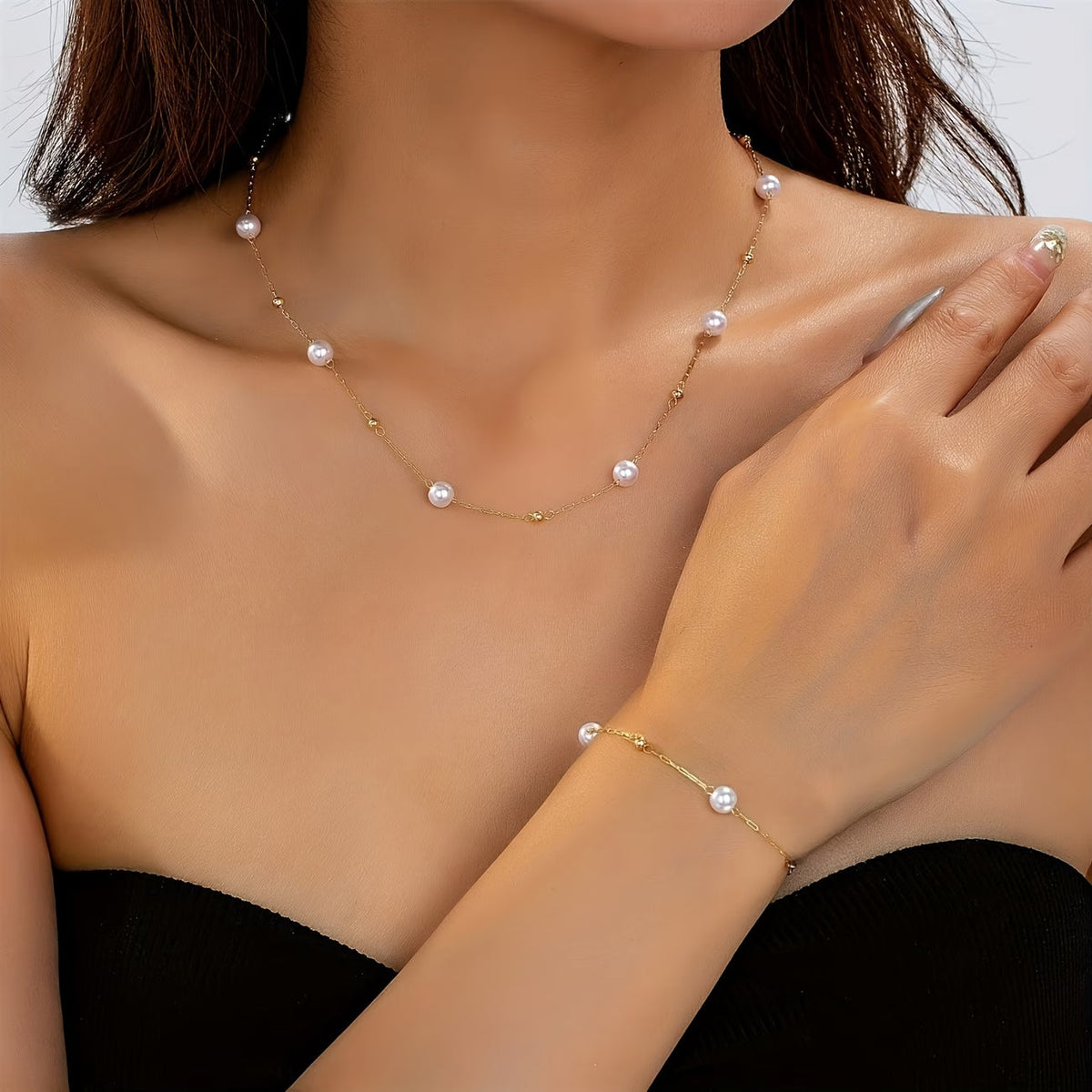 LILIANA | DAINTY PEARL CHAIN JEWELLERY SET