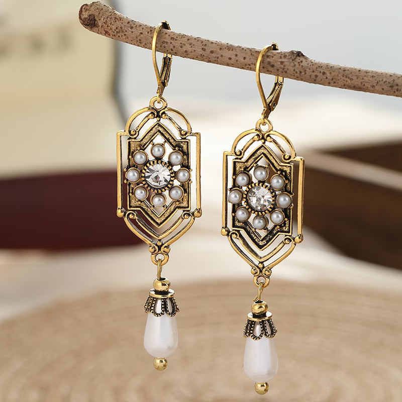 ADELINA | VINTAGE GOLDEN INLAID PEARL EARRINGS