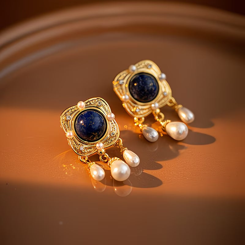 SAPPHIRA | ROYAL BLUE PEARL CHANDELIER EARRINGS