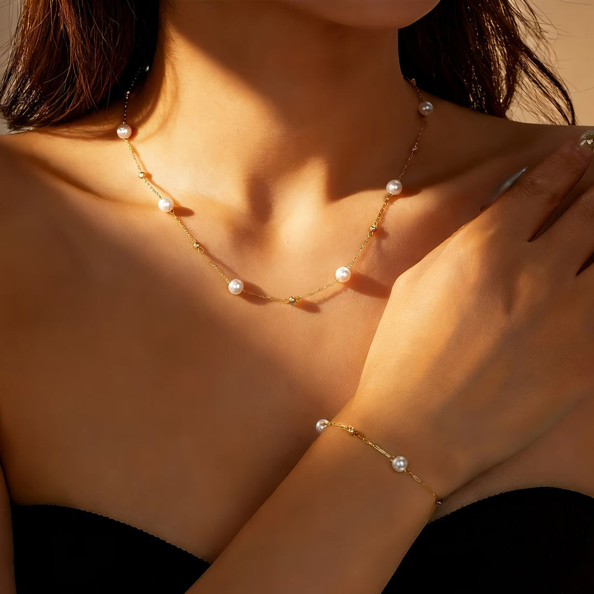 LILIANA | DAINTY PEARL CHAIN JEWELLERY SET