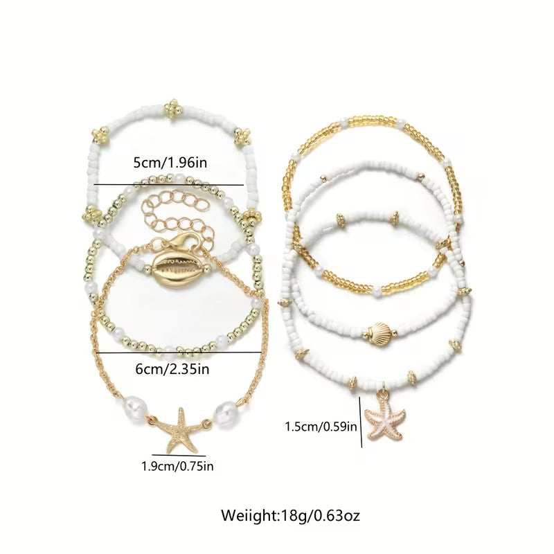 CORALIA | COASTAL GOLD & PEARL BRACELET SET OF 6