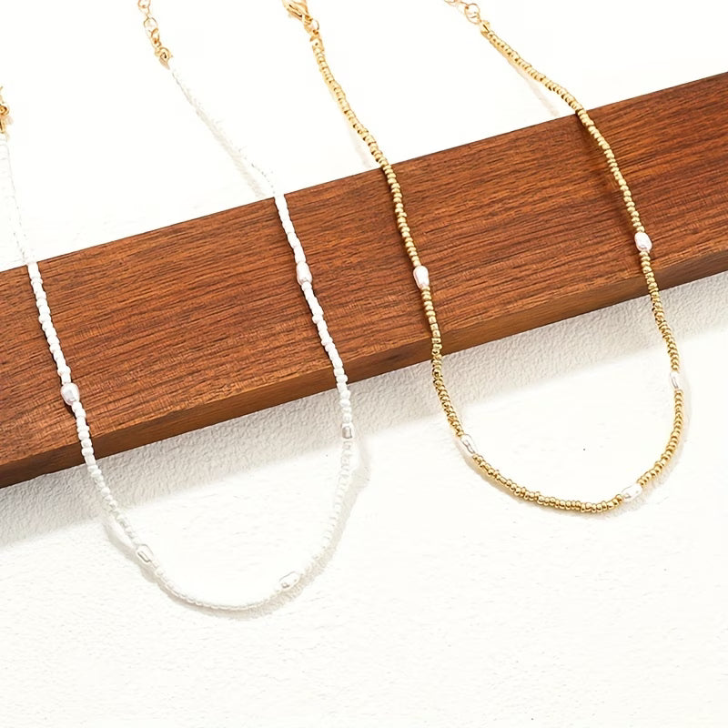 ELARA | LAYERED GOLD & PEARL BEADED NECKLACE SET