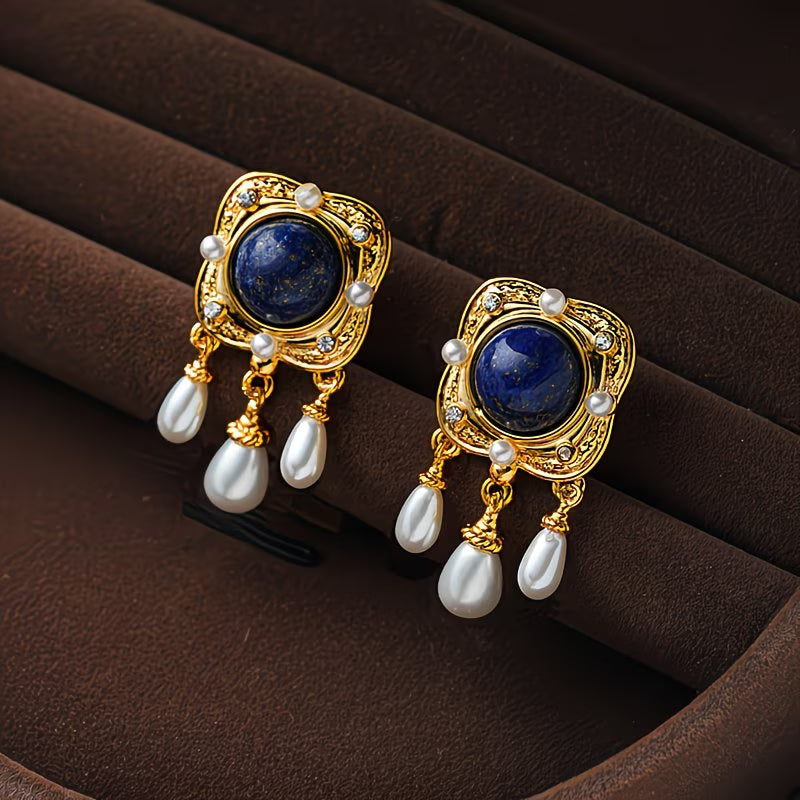 SAPPHIRA | ROYAL BLUE PEARL CHANDELIER EARRINGS