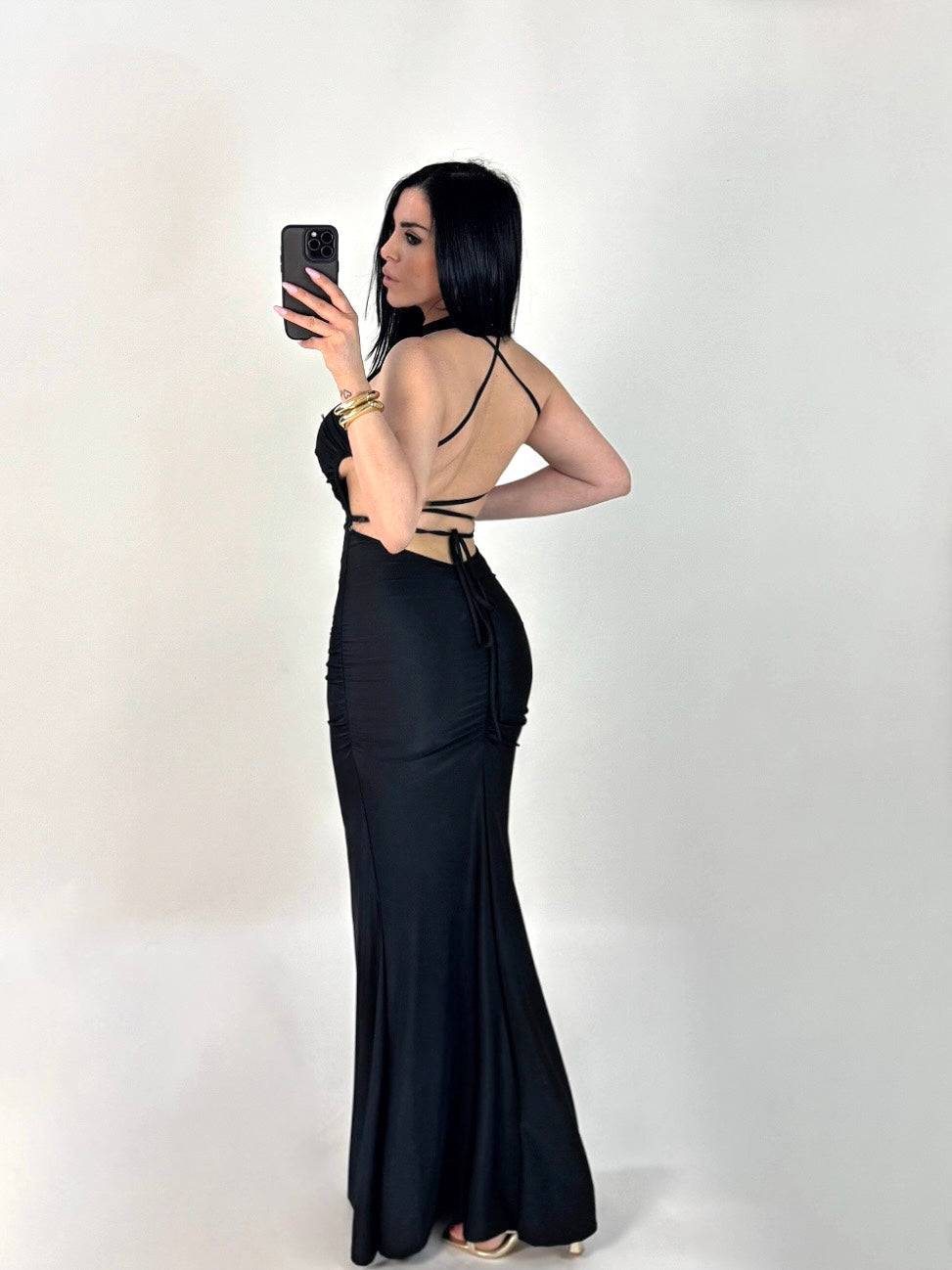 Mermaid-style long dress with back neckline “The Best”