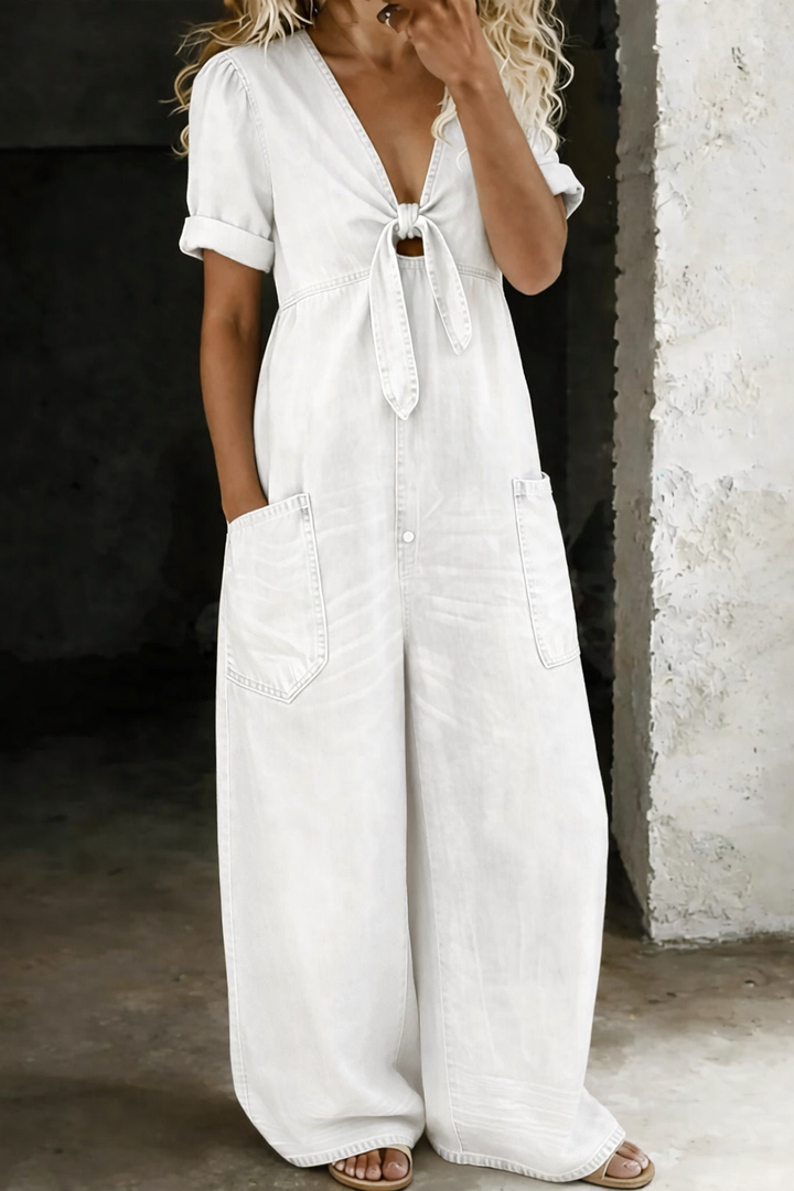 Mamma Mia Short Sleeve Denim Jumpsuit