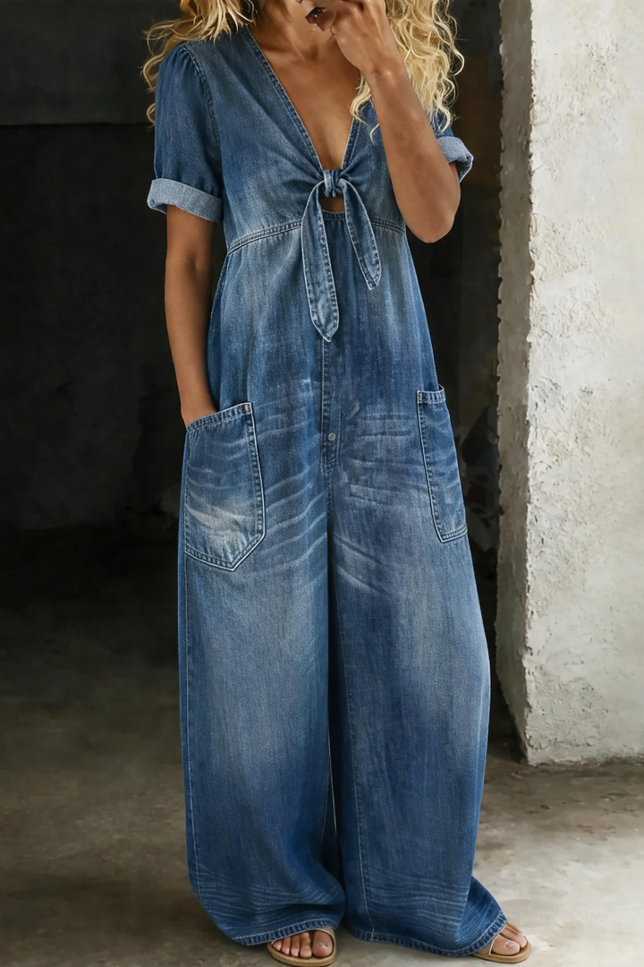 Mamma Mia Short Sleeve Denim Jumpsuit