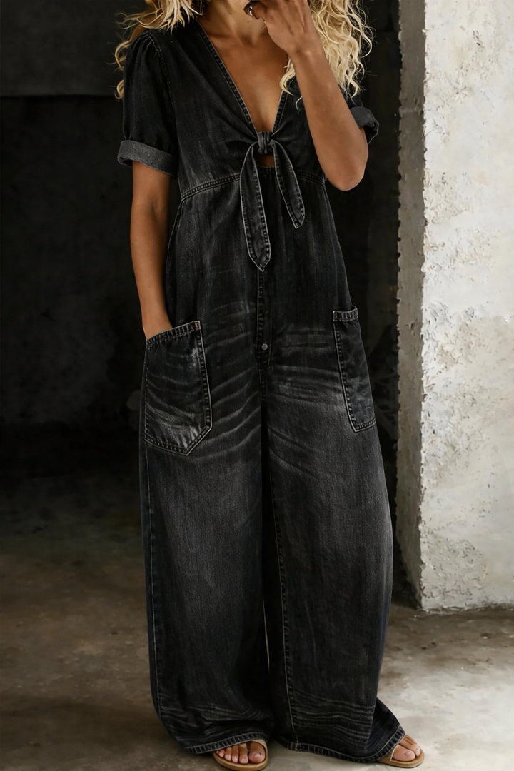 Mamma Mia Short Sleeve Denim Jumpsuit