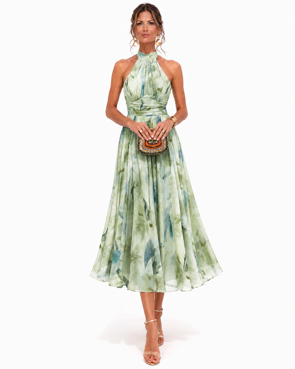 Aurora - Halter Neck Dress with Watercolor Print