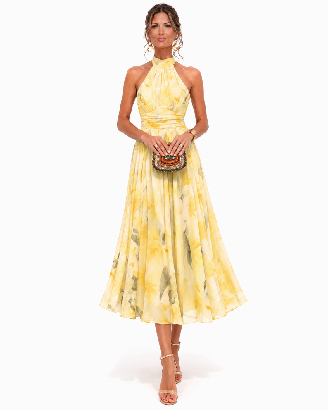 Aurora - Halter Neck Dress with Watercolor Print