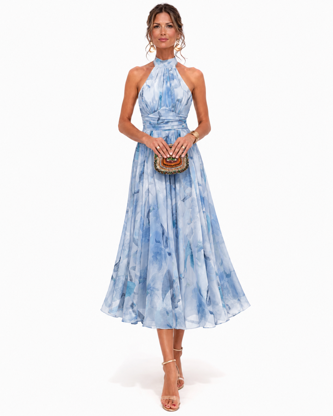 Aurora - Halter Neck Dress with Watercolor Print