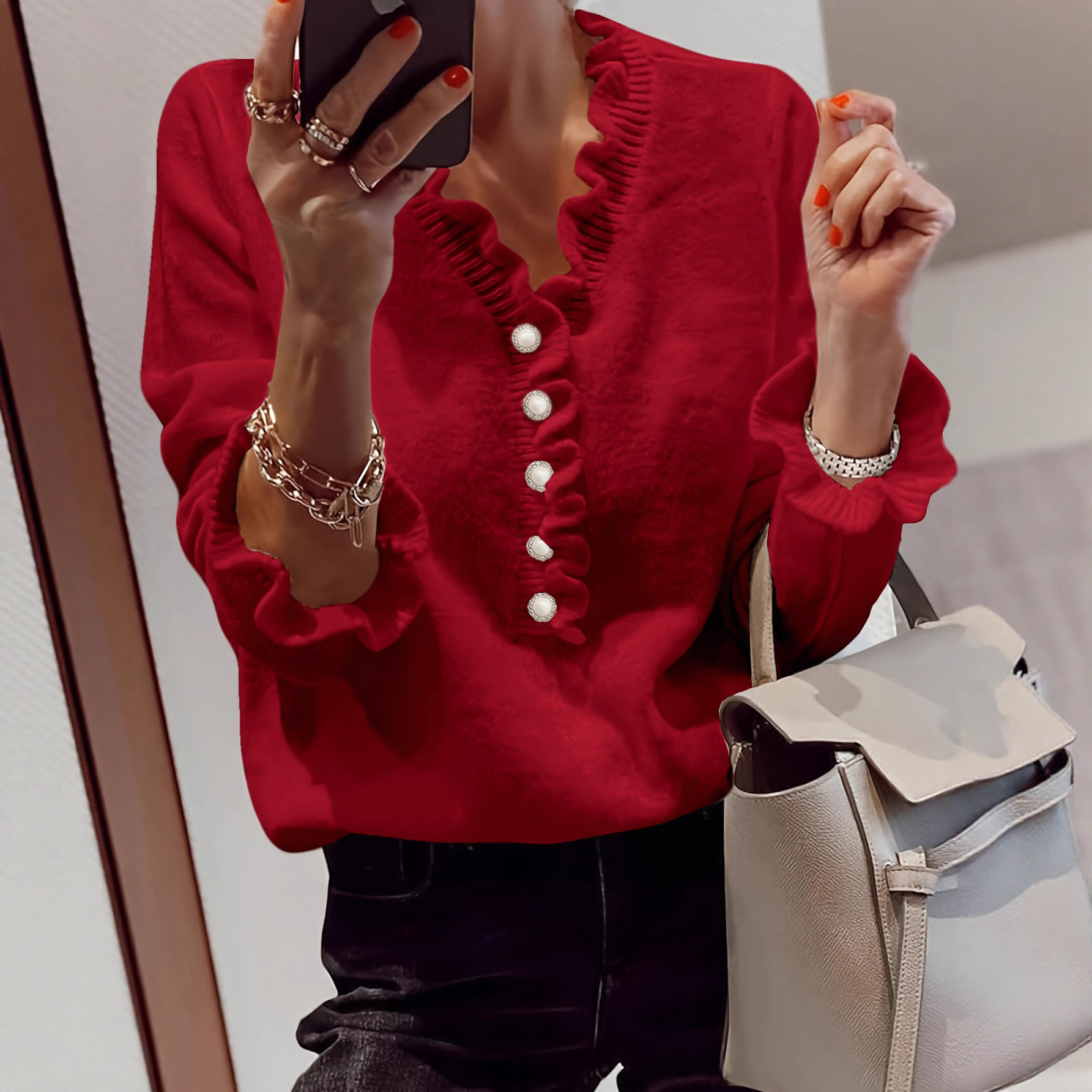 LIORA™ | Knotted blouse with ruffles