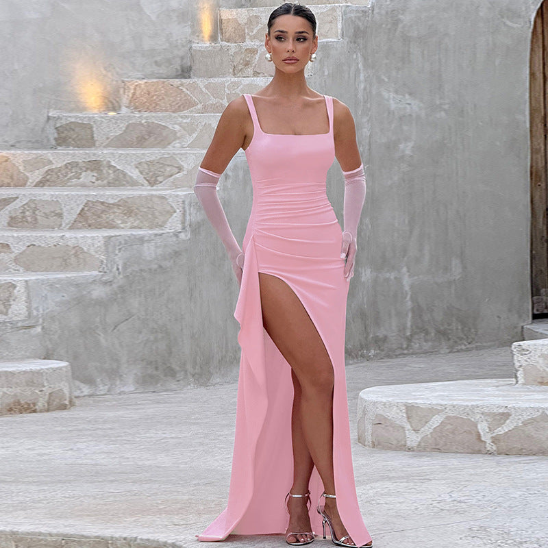 Marilyn- Elegant Formal Slip Maxi Dress with Open Back