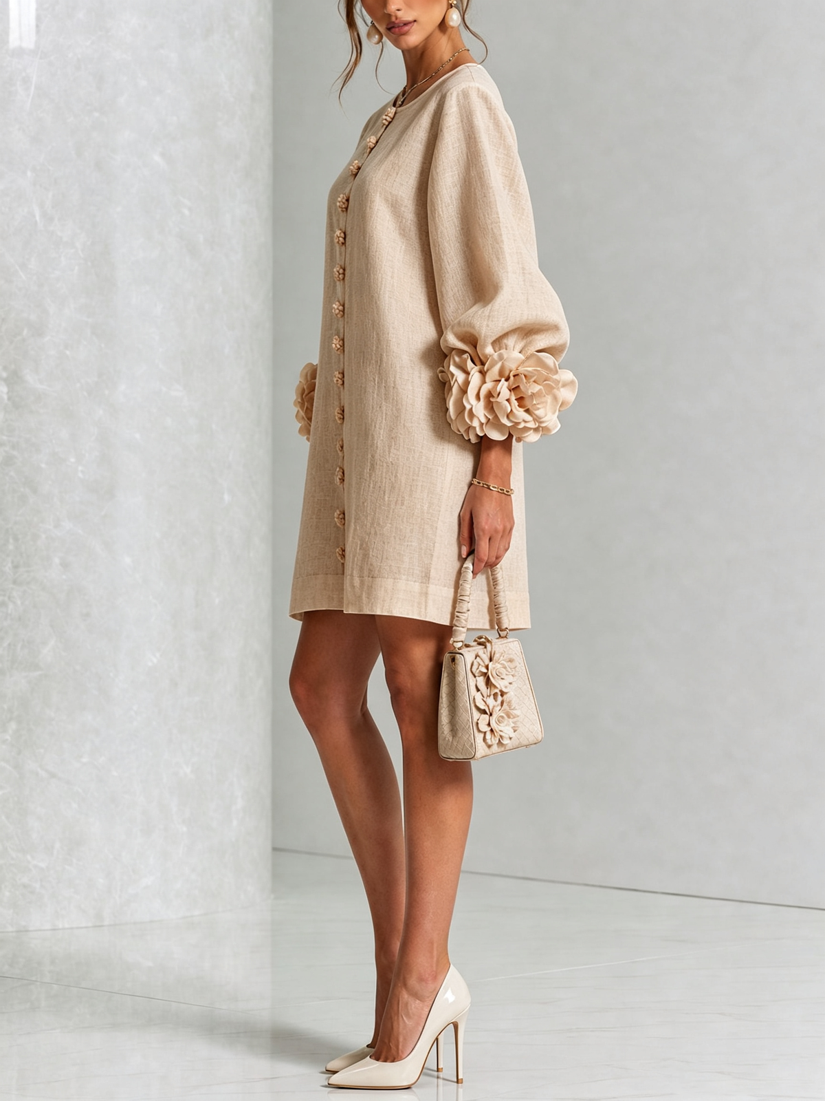 Silvia | Mini Button Dress with Floral Cuffs