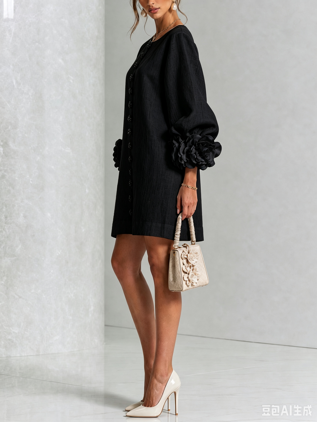Silvia | Mini Button Dress with Floral Cuffs