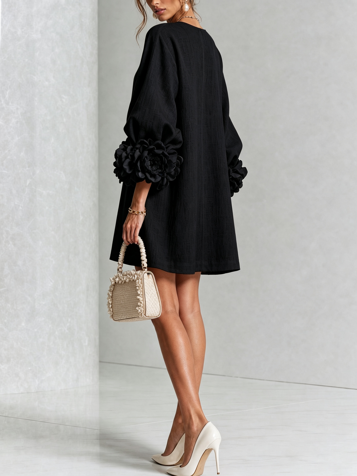 Silvia | Mini Button Dress with Floral Cuffs