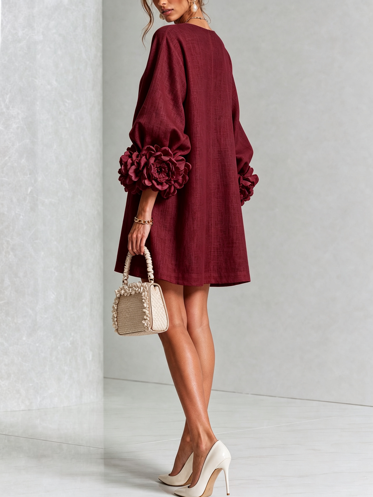 Silvia | Mini Button Dress with Floral Cuffs