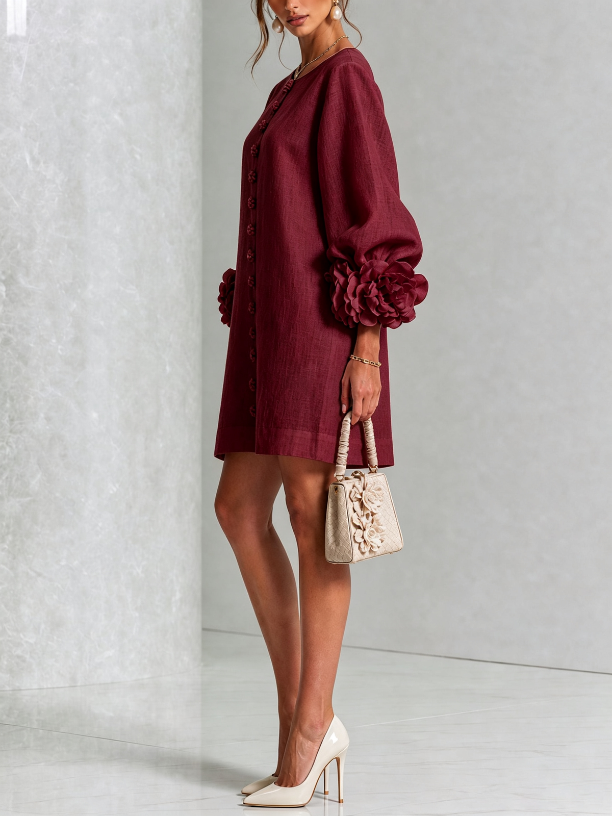 Silvia | Mini Button Dress with Floral Cuffs