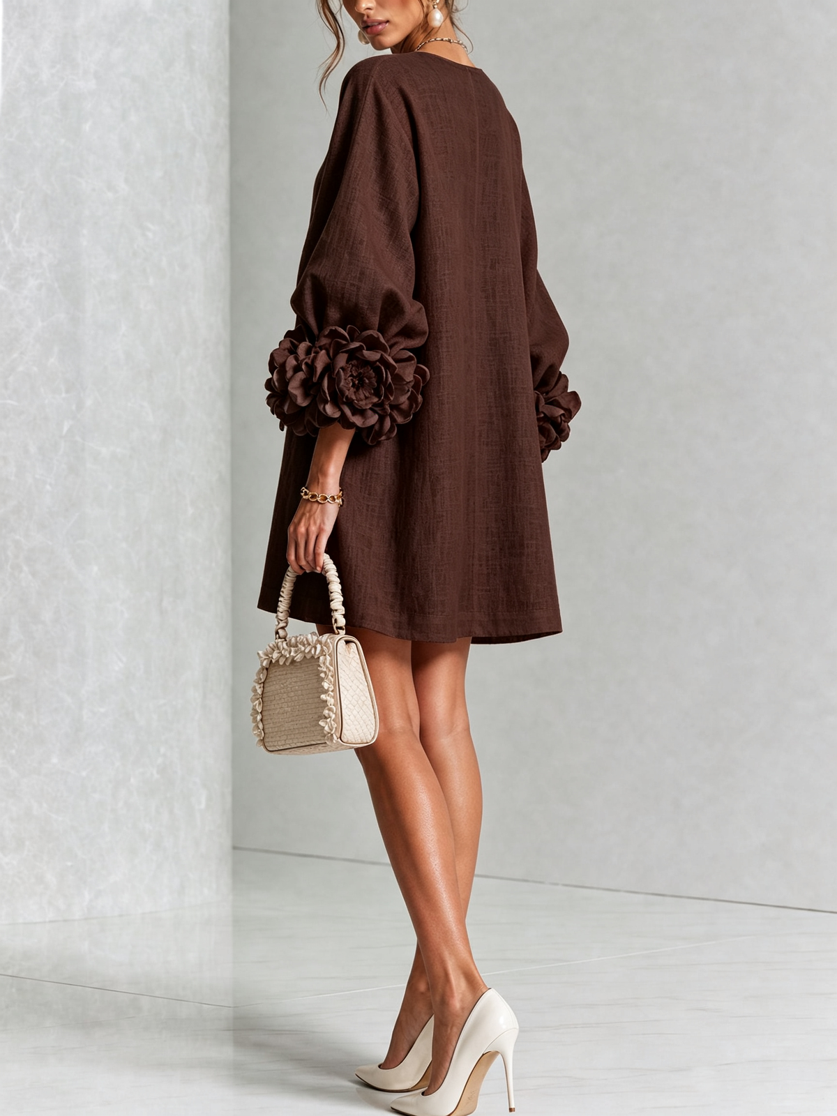 Silvia | Mini Button Dress with Floral Cuffs