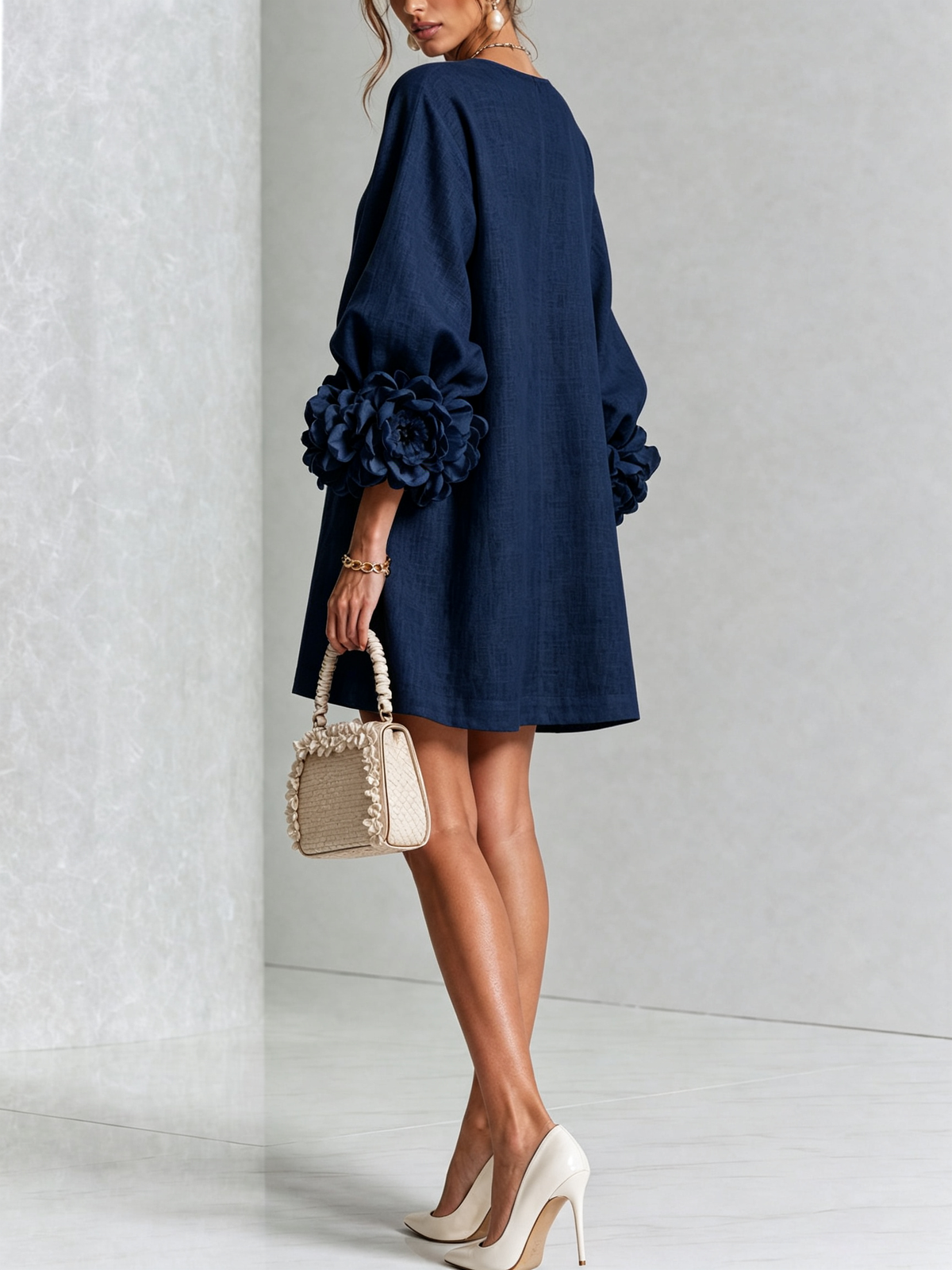 Silvia | Mini Button Dress with Floral Cuffs