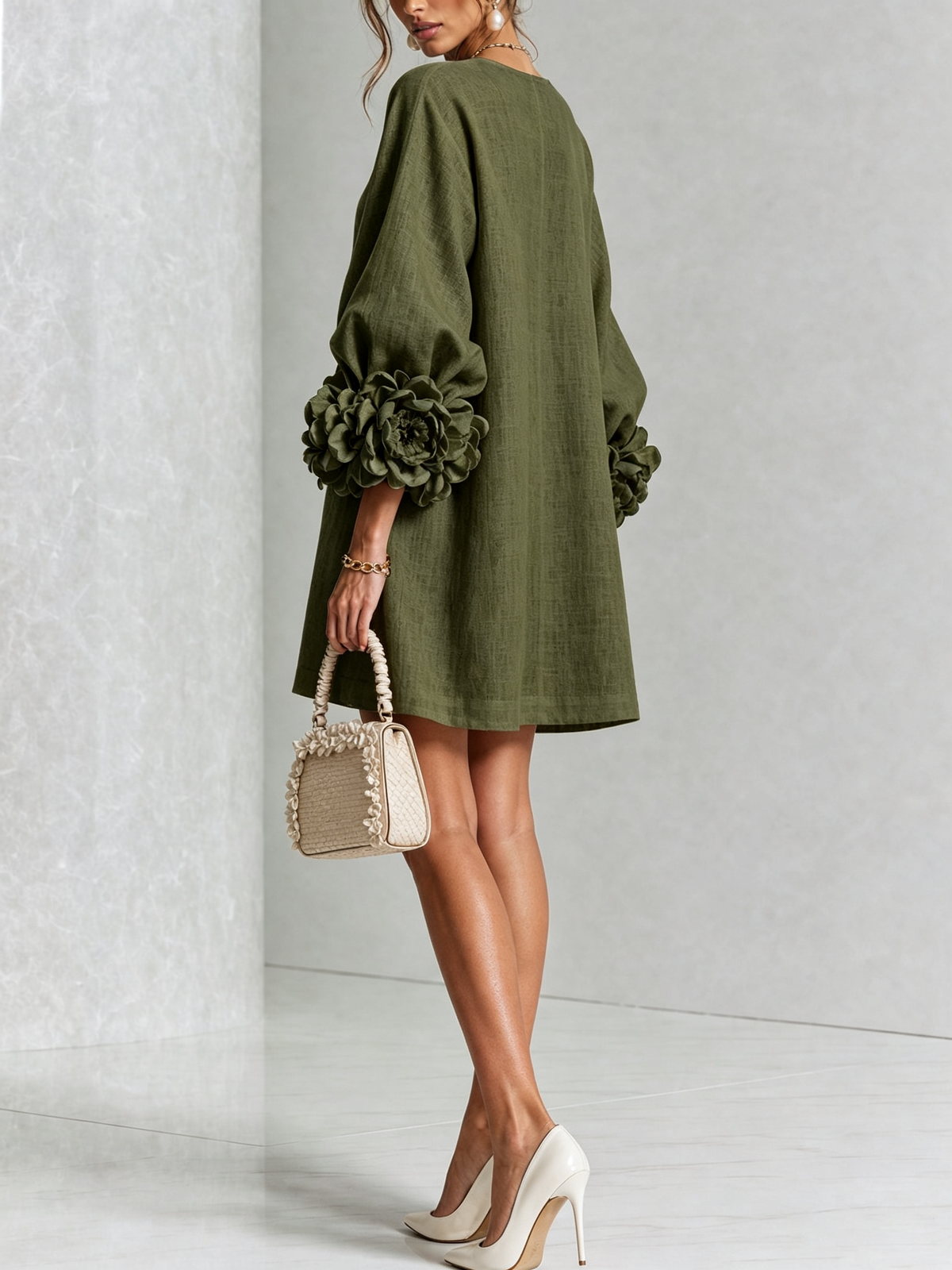 Silvia | Mini Button Dress with Floral Cuffs
