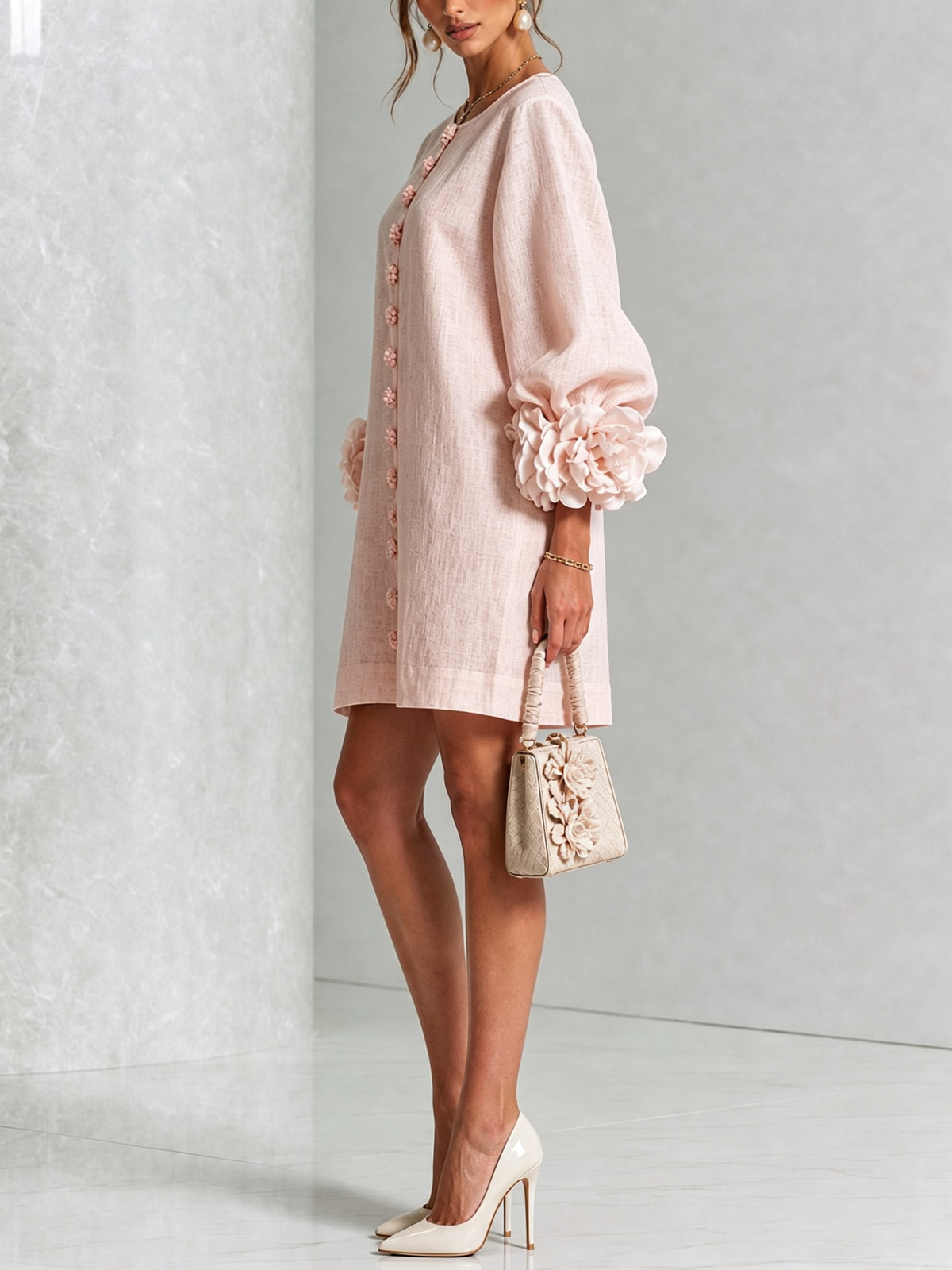 Silvia | Mini Button Dress with Floral Cuffs