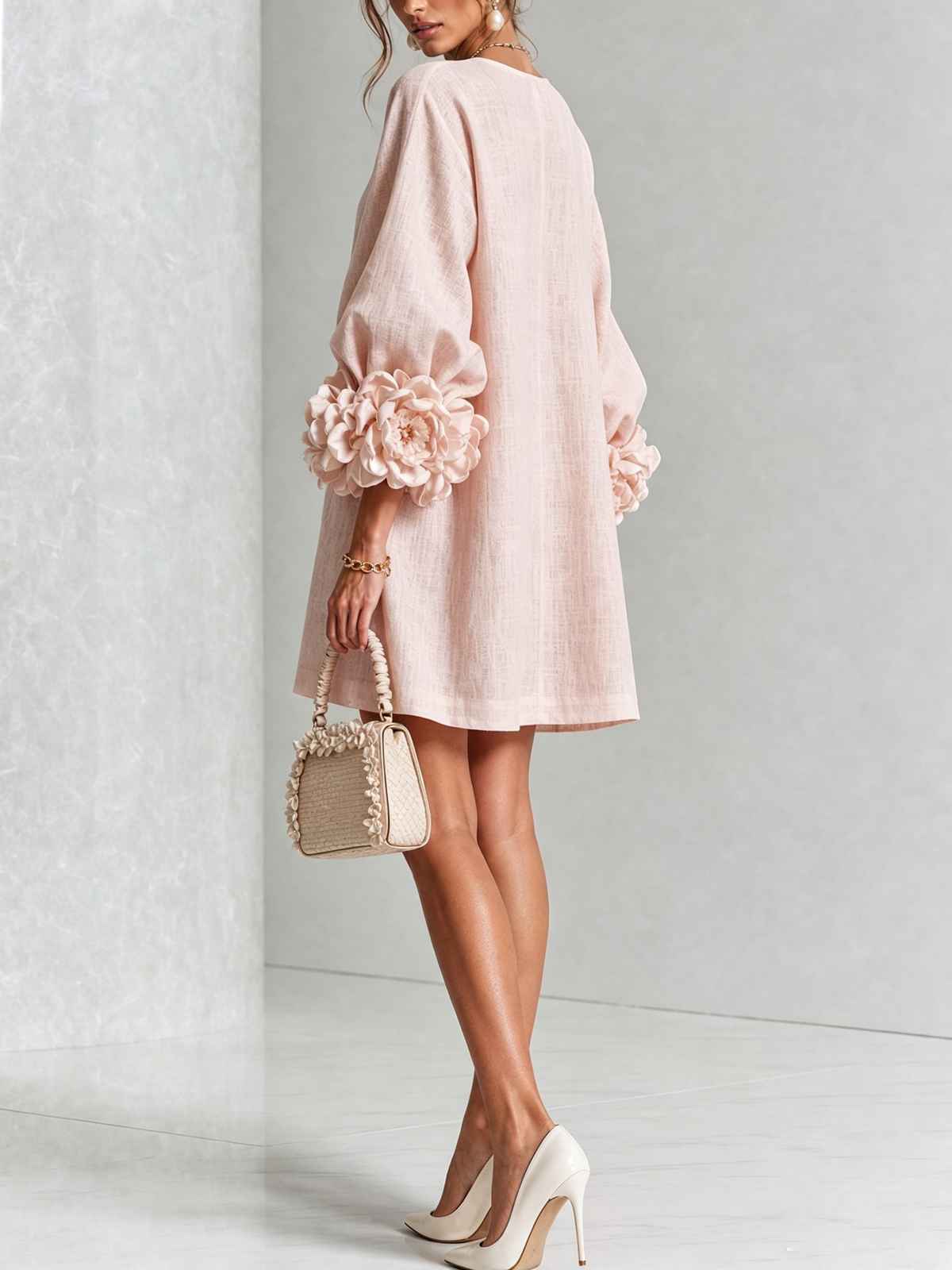 Silvia | Mini Button Dress with Floral Cuffs