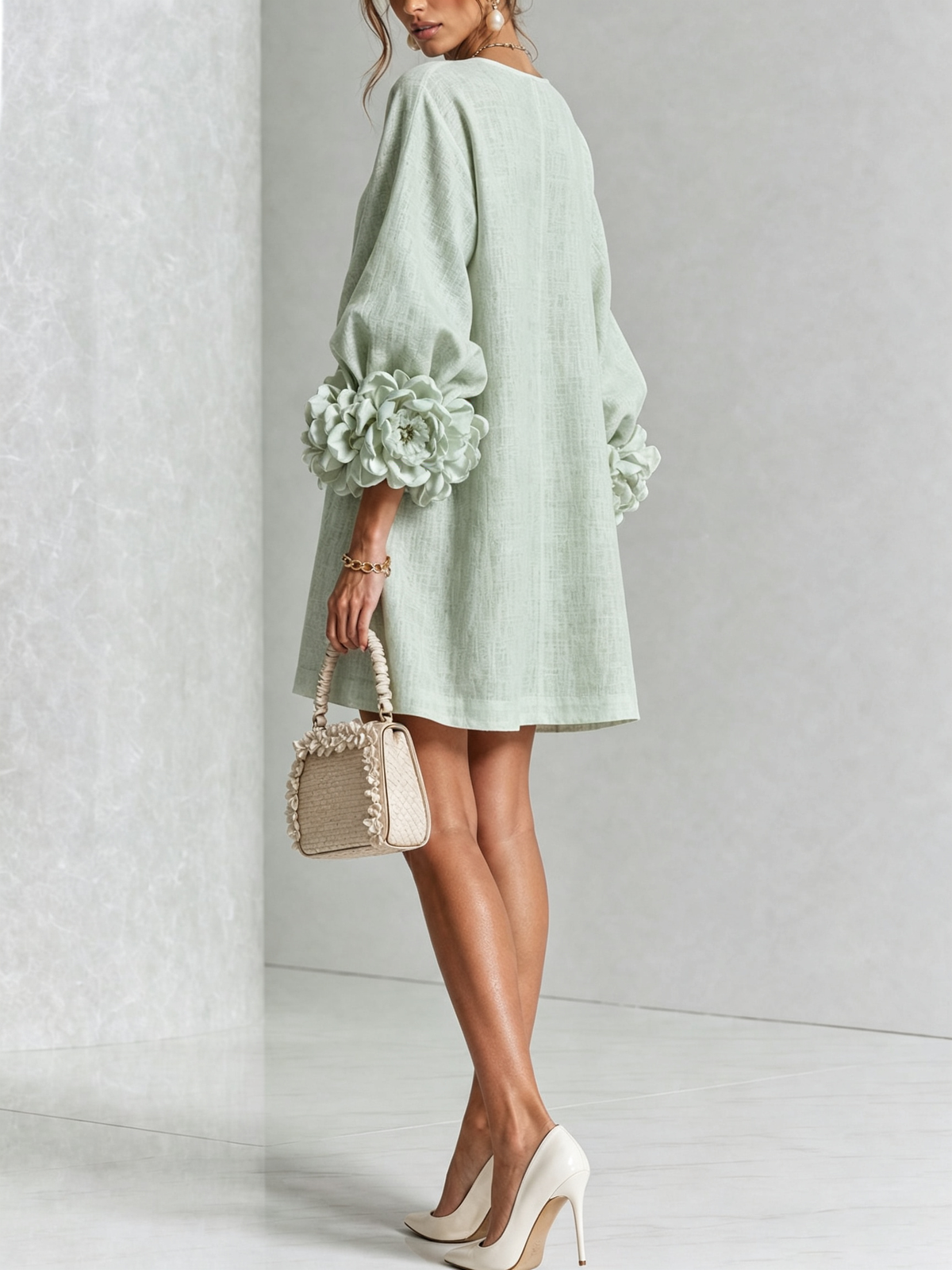 Silvia | Mini Button Dress with Floral Cuffs