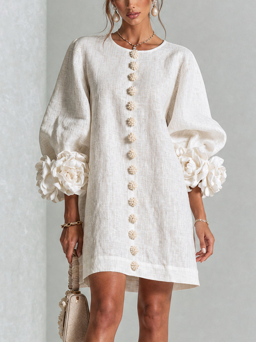 Silvia | Mini Button Dress with Floral Cuffs