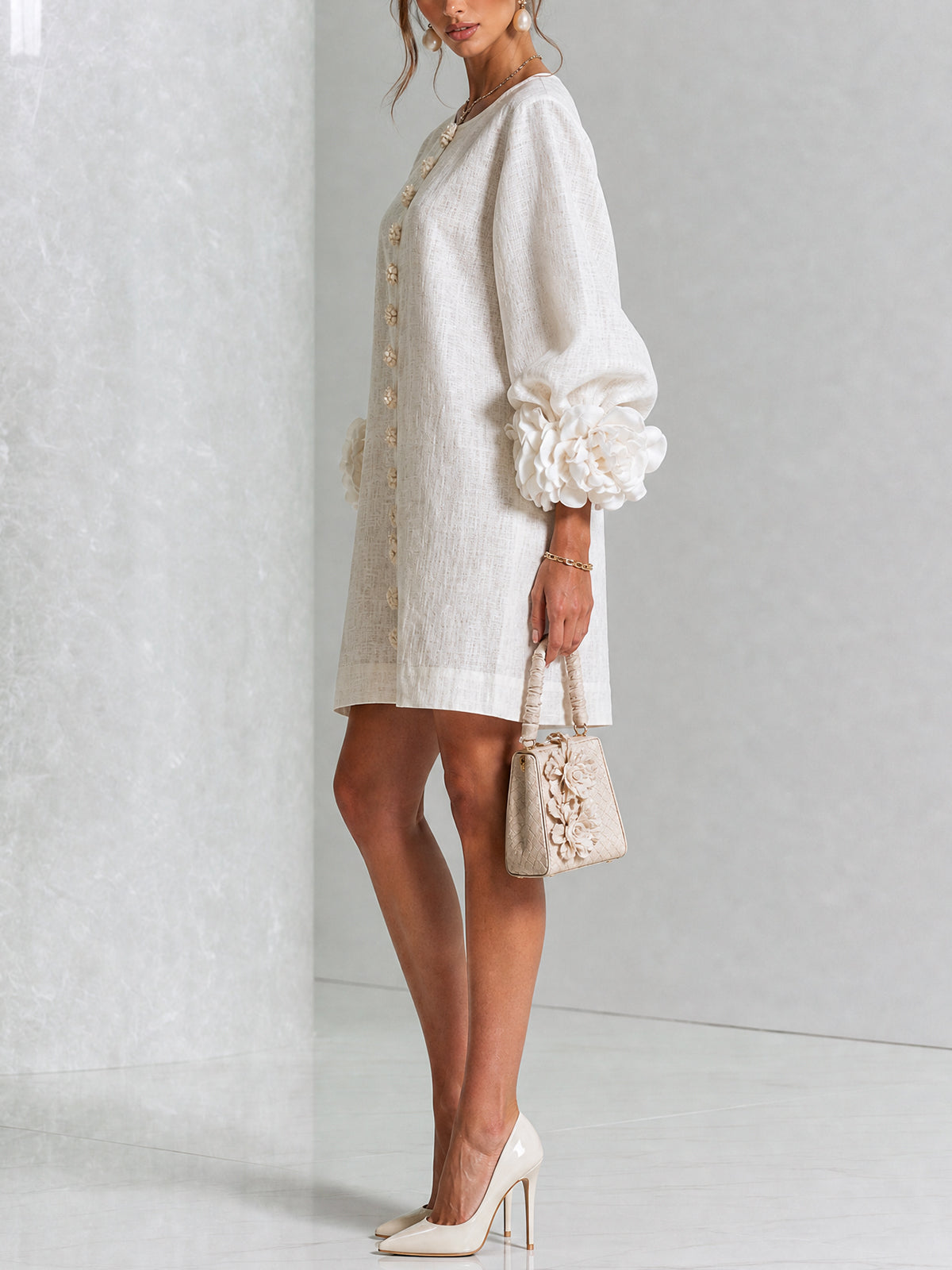 Silvia | Mini Button Dress with Floral Cuffs