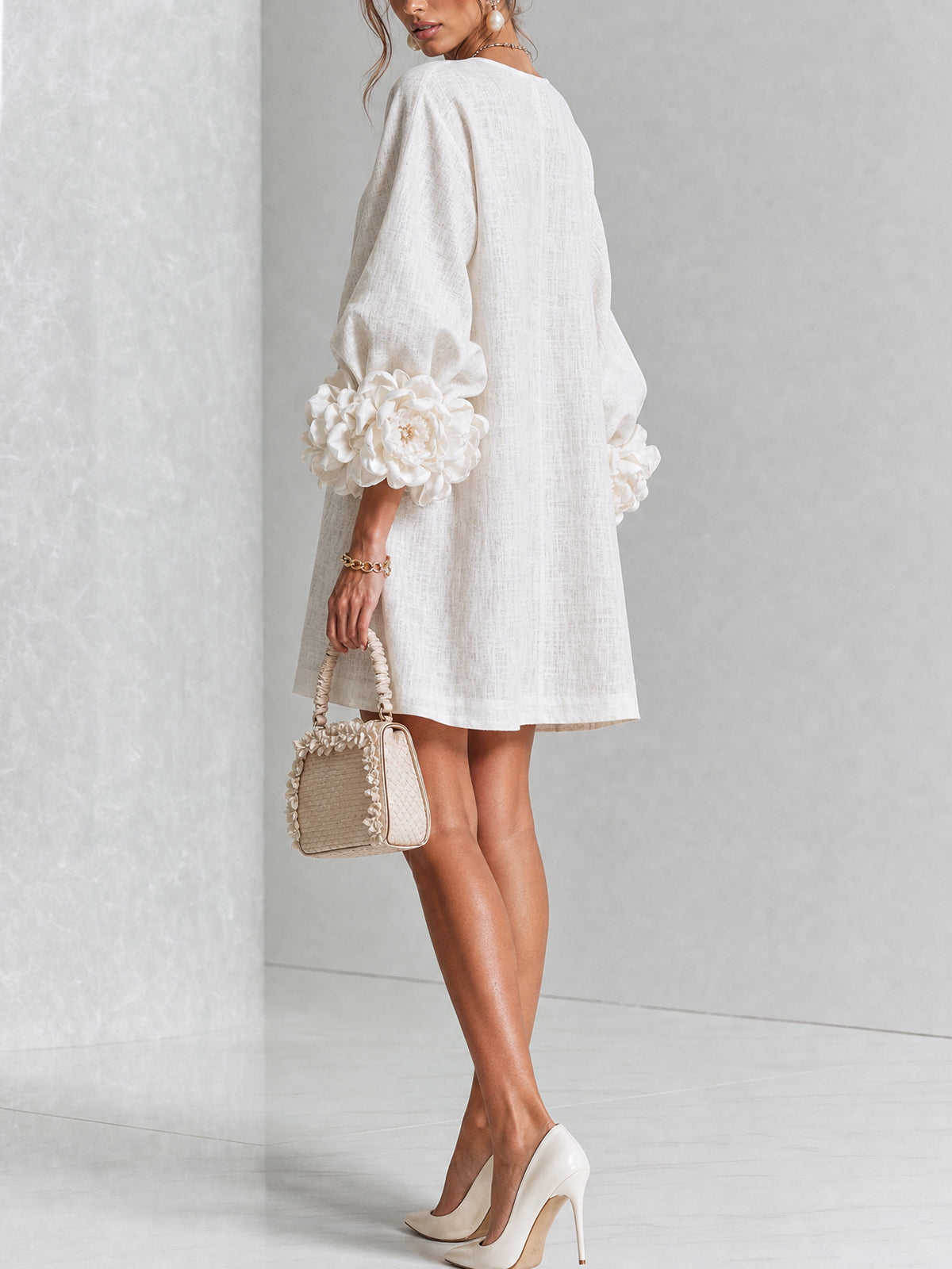 Silvia | Mini Button Dress with Floral Cuffs