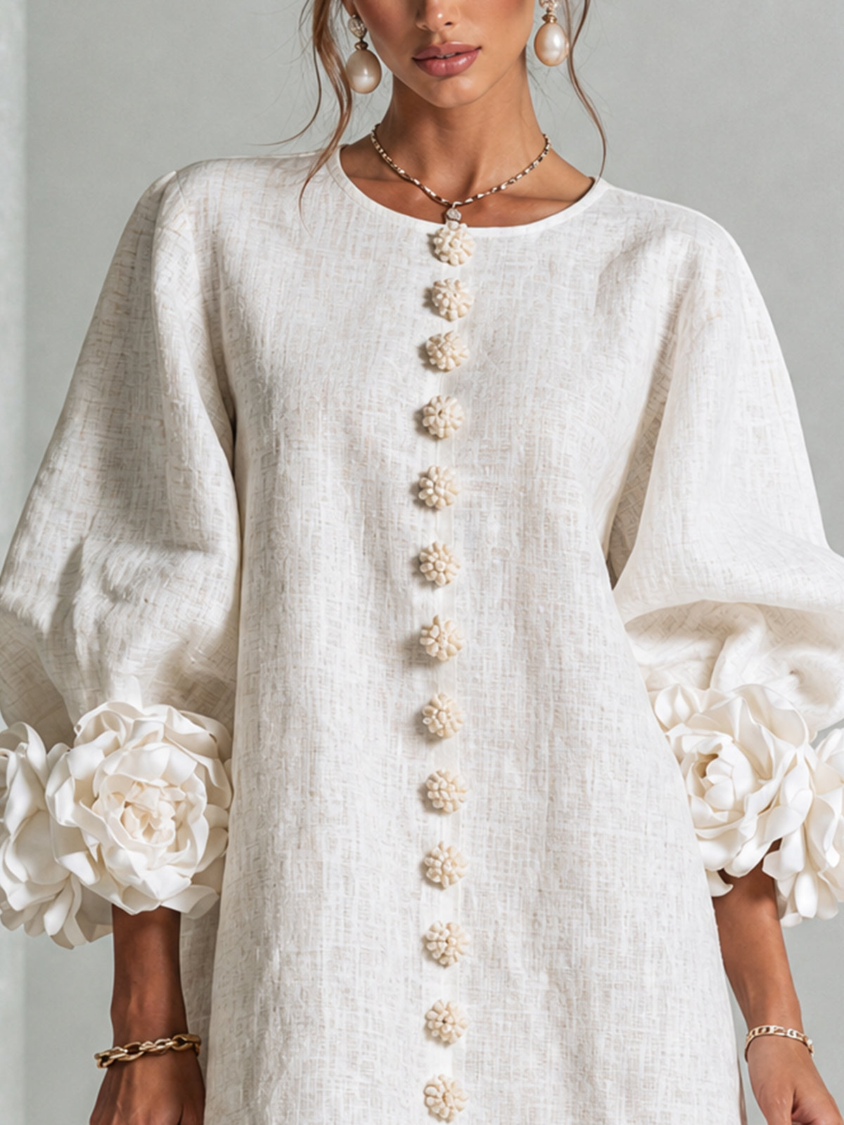 Silvia | Mini Button Dress with Floral Cuffs