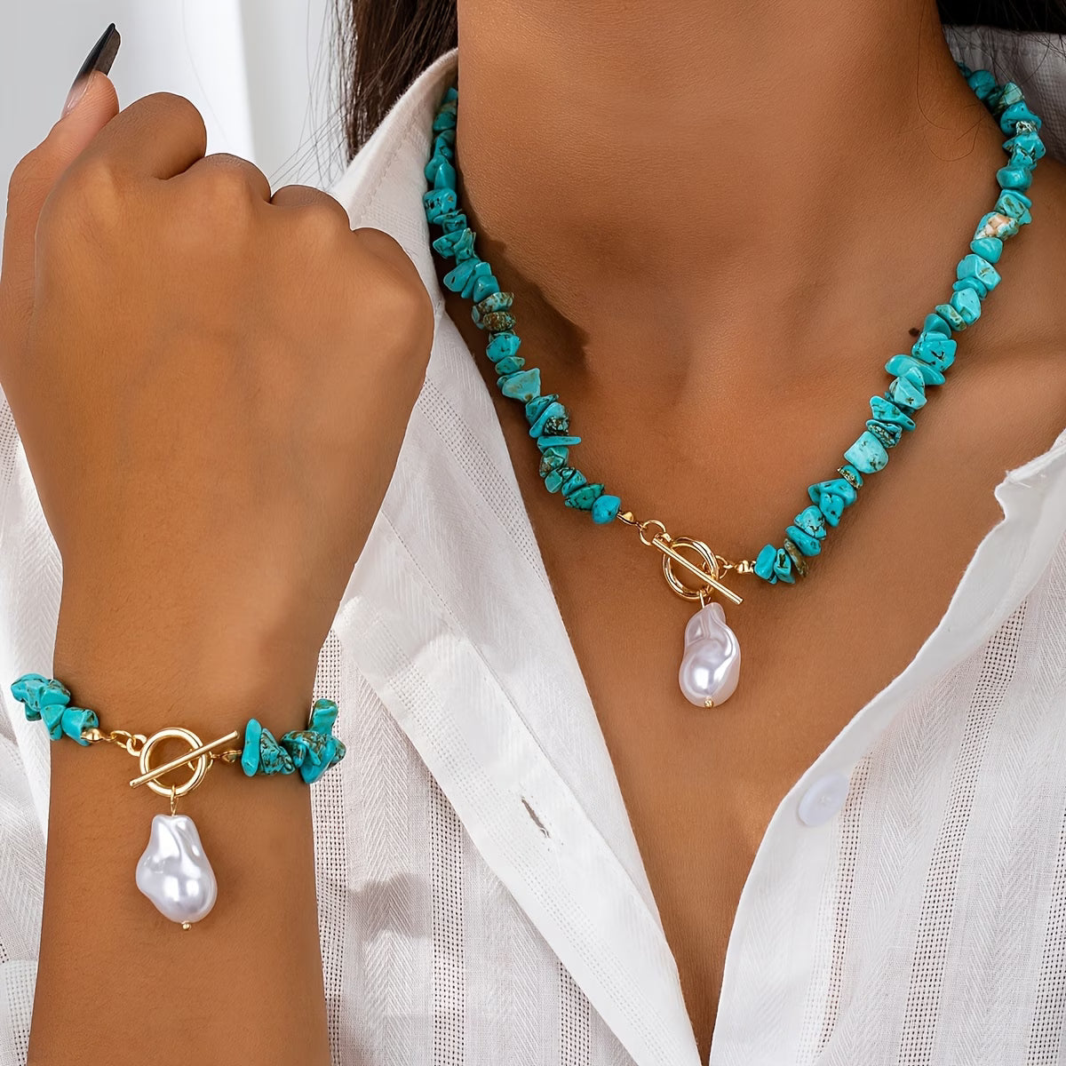 TURQUELLE | TURQUOISE & PEARL NECKLACE BRACELET SET