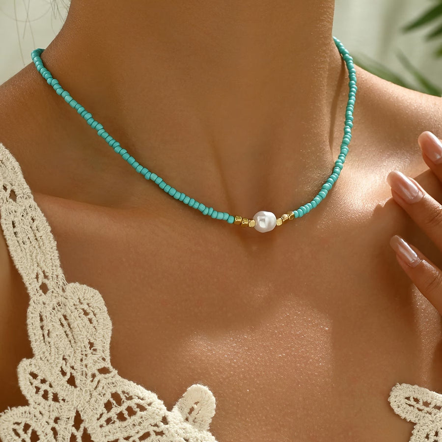AZURINE | MINIMAL TURQUOISE AND PEARL NECKLACE