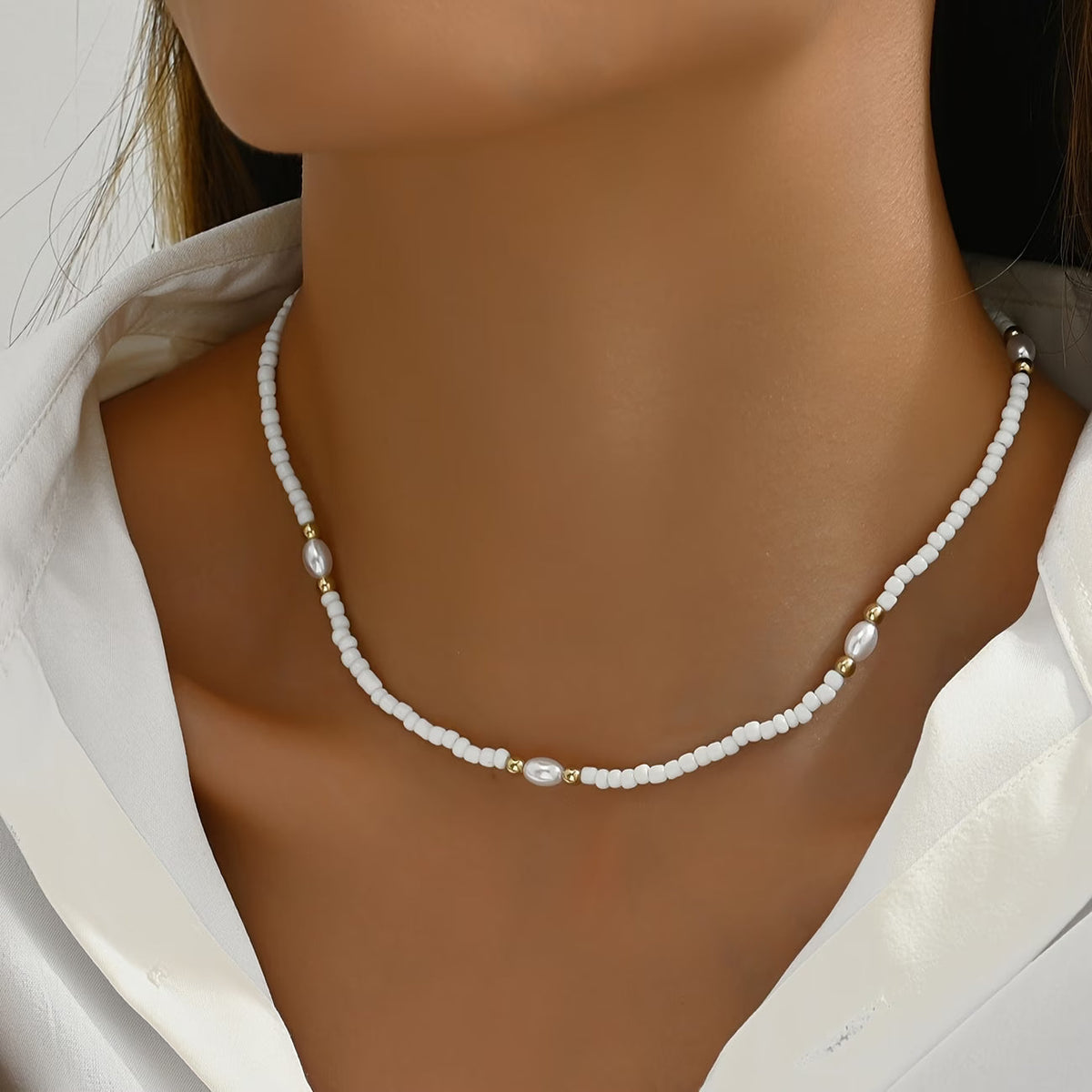 CLARA | DAINTY PEARL BEADED NECKLACE