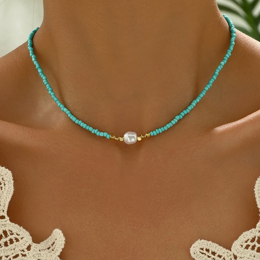 AZURINE | MINIMAL TURQUOISE AND PEARL NECKLACE