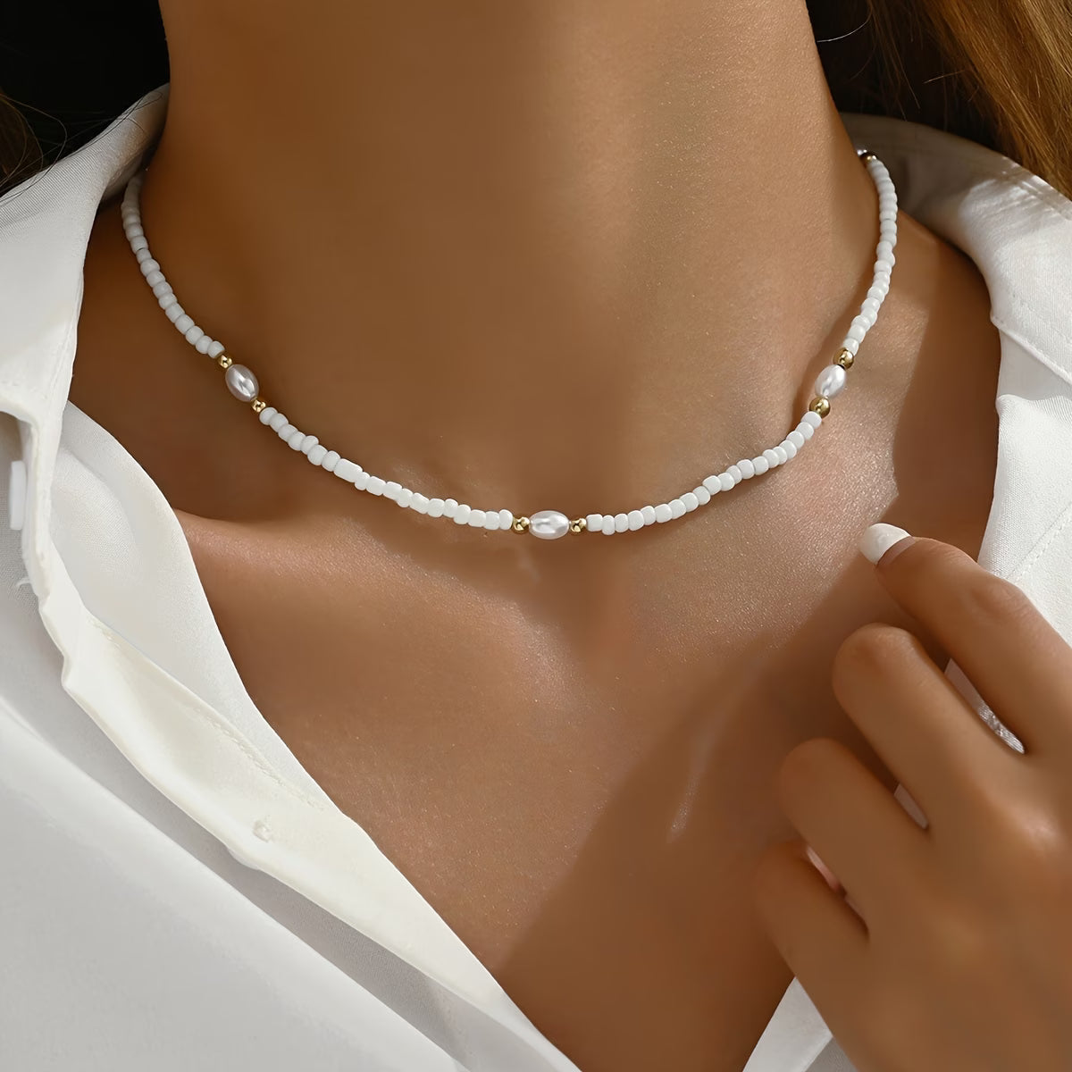 CLARA | DAINTY PEARL BEADED NECKLACE