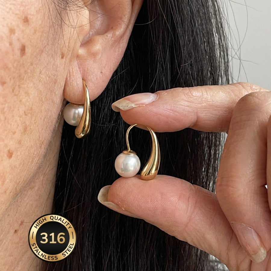 ELARA | MINIMALIST ARC PEARL EARRINGS