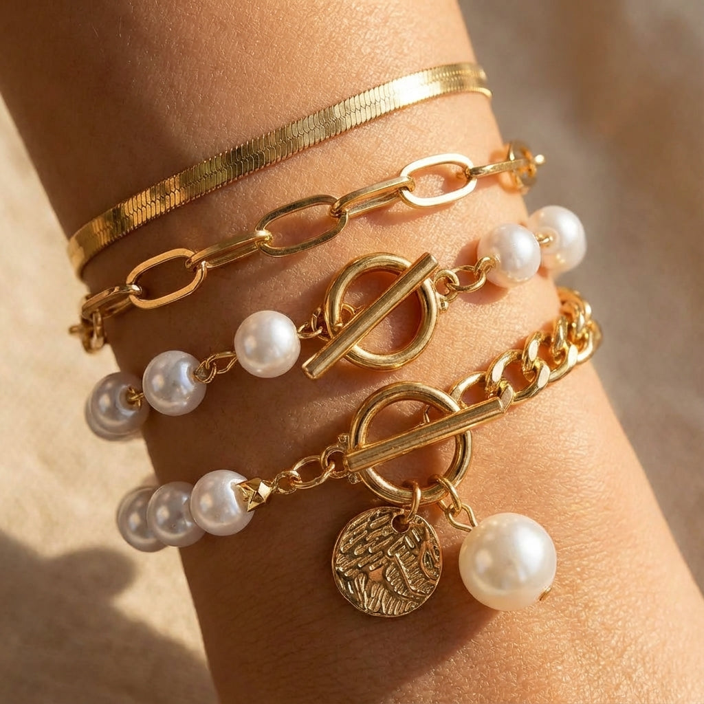 AURÉLIE | LUXE LAYERED PEARL BRACELET SET
