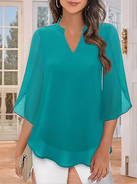 Claudia – Chiffon Georgette Blouse with V-Neck