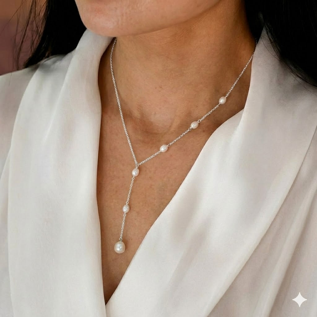 CALISTA | CASCADING PEARL LARIAT NECKLACE
